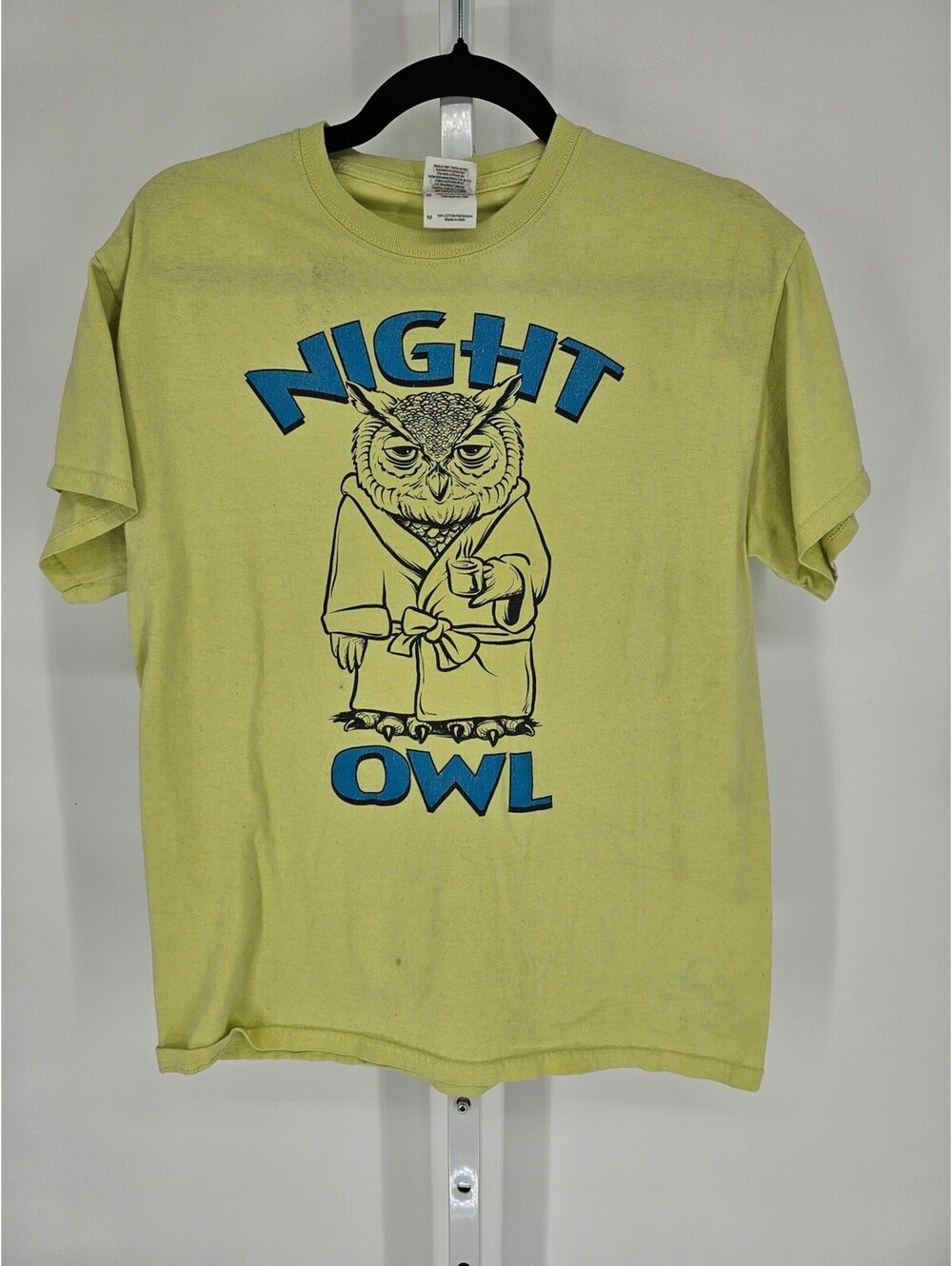 Gildan Womens Sz M Short Sleeve T Shirt Lime Green Funny Night Owl Graphic - Picture 1 of 4